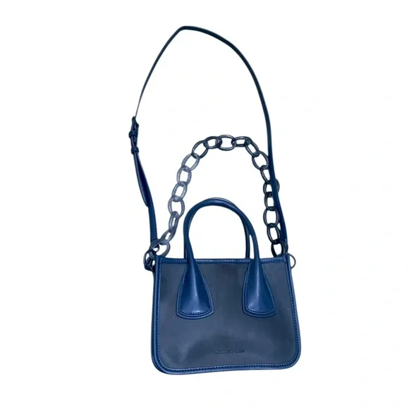 Nwot Charles & Keith Navy blue Mini crossbody Bag with Chain Strap convertible - Picture 2 of 9